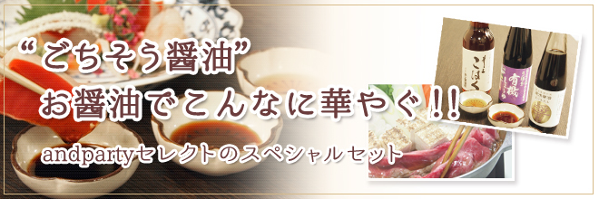 “ごちそう醤油” お醤油でこんなに華やぐ！！ andpartyセレクトのスペシャル3本セット